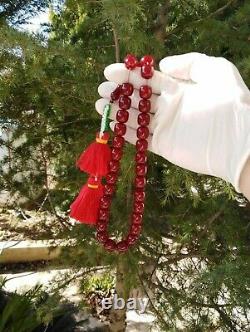 Antique Cherry Amber Bakélite Faturan Perles De Prière Authentiques Islamiques 69 Grammes