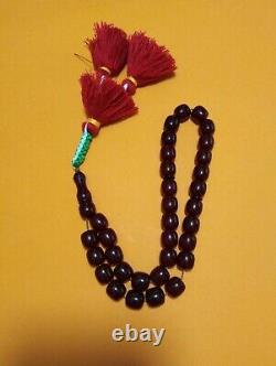 Antique Cherry Amber Bakélite Faturan Perles De Prière Authentiques Islamiques 69 Grammes