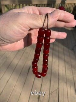 Antique Cherry Amber Bakelite Faturan Prayer Beads Komboloi 45 Grammes Extra Rare