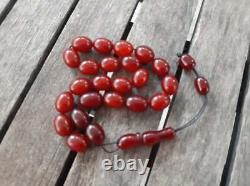 Antique Cherry Amber Bakélite Faturan Veins Misbaha Perles De La Vieille Prière Œuf Rouge 35g