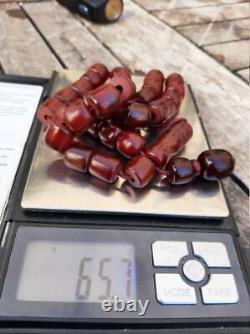 Antique Cherry Amber Bakelite Old Faturan Tesbih Misbaha Perles De Prière Veins 65gr