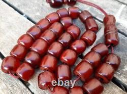 Antique Cherry Amber Bakelite Old Faturan Tesbih Misbaha Perles De Prière Veins 65gr