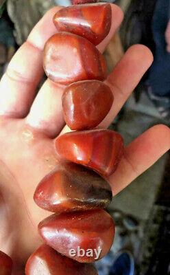 Antique Cherry Amber Bakélite (faturan) Grand Collier. Rares Perles Naturelles En Forme