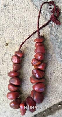 Antique Cherry Amber Bakélite (faturan) Grand Collier. Rares Perles Naturelles En Forme