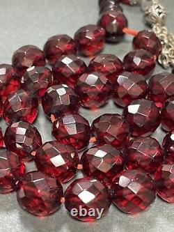 Antique Cherry Amber Facetted Faturan Bakalite - Prière Islamique 33 Perles 51g R3