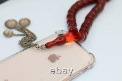 Antique Cherry Amber Rare Allemand Faturan Bakelite Perles De Prière Misbaha 80 Ans