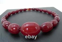Antique Cherry Amber Red Bakelite Faturan Art Déco Perles Graduated Collier 48gr