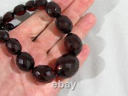 Antique Cherry Ambre Faceted Bead Necklace 32 56 Grammes