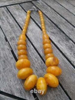 Antique Cherry Yellow Amber Bakelite Islamique Beads Necklace 119.4gr Avec Vins