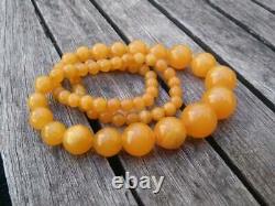 Antique Cherry Yellow Amber Bakelite Islamique Beads Necklace 48.4gr Avec Vins