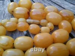 Antique Cherry Yellow Amber Bakelite Islamique Prayer Beads Necklace 107.1gr Veins