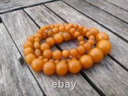 Antique Cherry Yellow Amber Bakelite Islamique Prayer Beads Necklace 68.6gr Veins