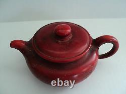 Antique Chinese Bright Cherry Amber Teapot Individual Incised Decoration