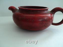 Antique Chinese Bright Cherry Amber Teapot Individual Incised Decoration