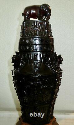 Antique Chinese Cherry Amber Bakélite Vase Eléphant 1170 Grams