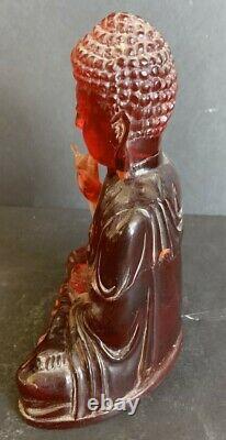 Antique Chinois Amber Sculpté Kwan-yin Figurine 7.5
