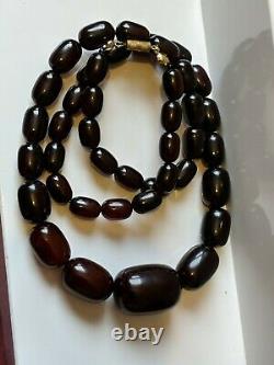 Antique Dark Cherry Amber Bakelite Gratuated Cludy Bead Necklace 105grams 81cm