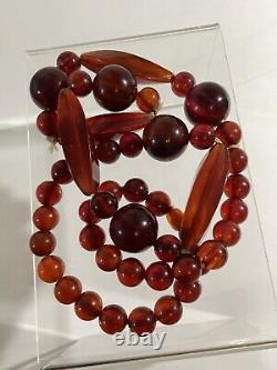 Antique Deco Cherry Amber Bakelite Chunky Énorme Collier De Perles Fermoir Caché 28