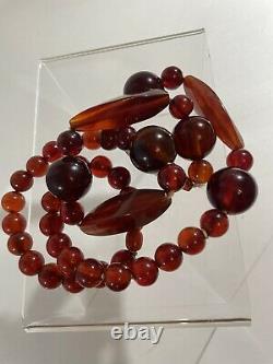 Antique Deco Cherry Amber Bakelite Chunky Énorme Collier De Perles Fermoir Caché 28