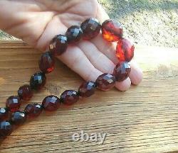Antique Facetted Cherry Red Natural Baltic Amber Bead Collier Victorien