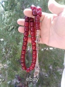 Antique Faturan Allemagne Veines Cerise Rouge Ambre Bakelite Perles De Prière Authentiques