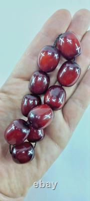 Antique Faturan Bakelite Cerise Perles Ambres Marbrées 52 Grams