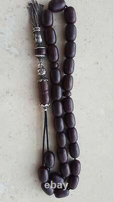 Antique Faturan Bakelite Cherry Amber Perles De Prière Islamique Rosaire Noir Rouge 55gr