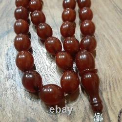 Antique Faturan Bakelite Veines Misky Perles De Prière Collier 64 Gramme
