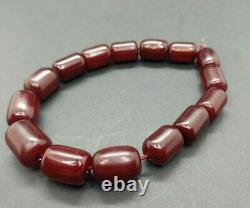 Antique Faturan Cerise Ambre Bakélite 15 Perles Marbrées 39 Grams