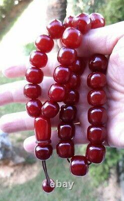 Antique Faturan Cerise Ambre Bakélite Rosaire / Tesbih Perles 81 Grammes