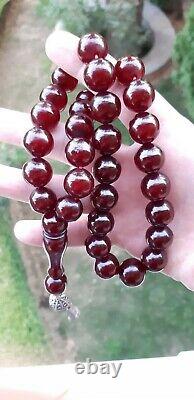 Antique Faturan Cerise Rosaire Ambre Bakélite Prière Perles Tesbih Misbah 98 Veines