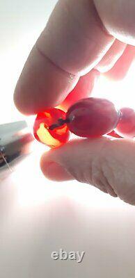 Antique Faturan Cherry Amber Bakelite Collier Perles Marbrées 26,5 Grammes