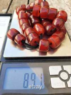 Antique Faturan Cherry Amber Bakelite Islamic Misbaha Perles De Prière 89grams