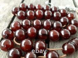 Antique Faturan Cherry Amber Bakélite Islamic Ottoman Misbaha Perles De Prière 55gr