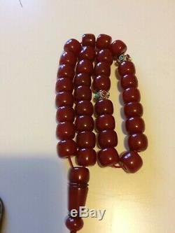 Antique Faturan Cherry Amber Bakélite Prière Bead (86g Sans Argent)