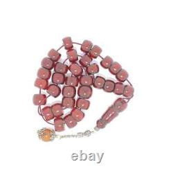 Antique Faturan Cherry Amber Bakélite Tesbih Misbaha Vieille Perles De Prière Veins 95gr