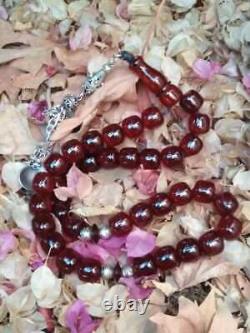 Antique Faturan Rouge Transparent Cerise Amber Bakelite Véritables Perles D'allemagne