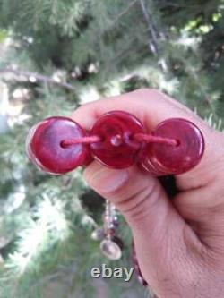Antique Faturan Veines Rouges Cherry Amber Bakelite Véritable Allemagne Perles De Prière