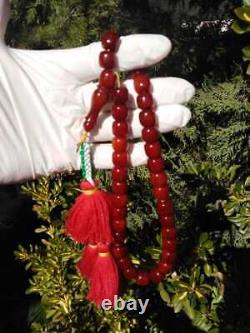 Antique Faturan Véritable Cerise Bakélite Ambre Perles De Prière Islamique