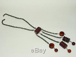 Antique Heavy Tribal Rouge Cherry Amber Faturan Bakélite 193 G Teste Necklace