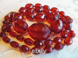 Antique Long Large 27 Pouces Cherry Amber Bakelite Bead Necklace Beautiful 56 Gr