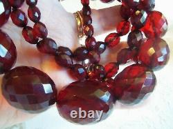 Antique Long Large 38 Pouces Cherry Amber Bakelite Bead Necklace Beautiful 85gr