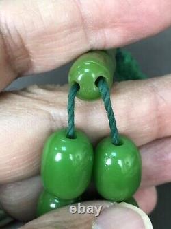 Antique Miscky Green Damari Cherry Amber Bakélite Prière Islamique 33 Perles 76g