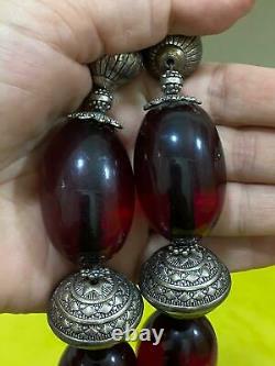 Antique Old Bakelite Red Amber Alpaca Metal Handmade Necklace Amulet Pendentif Utilisation