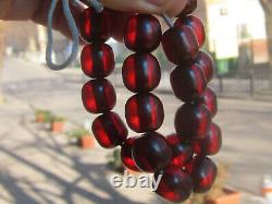 Antique Ottoman Cherry Amber Bakelite Atesh Kehribar Prayer Beads 57gr.