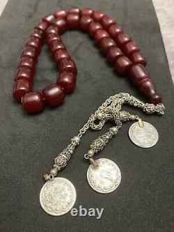 Antique Ottoman Faturan Cerise Allemande Amber Sandalous Misbaha Prayerbeads Rosaire