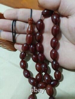 Antique Ottoman Faturan Rosaire Cerise Bakélite Ambre Perles 70 Grams 31 Perles