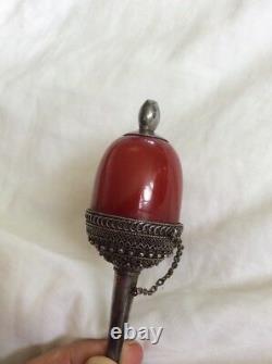 Antique Ottoman Hookah Mouthpiece Red Amber Bakelite Silver Box Turquie Nargile