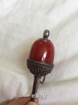 Antique Ottoman Hookah Mouthpiece Red Amber Bakelite Silver Box Turquie Nargile
