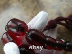 Antique Ottoman Red Cherry Amber Bakelite Faturan Prayer Beads 33+imame 114 Gr
